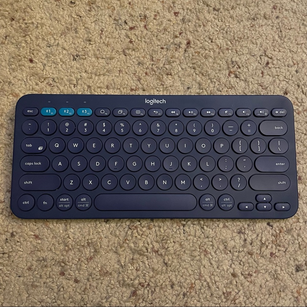 Blue Logitech wireless keyboard